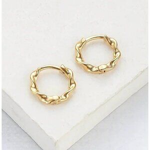 Wave Huggie Hoop Earrings 18K Gold on Sterling Silver Dainty Hypoallergenic